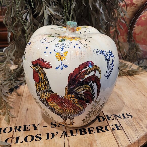 Vintage Tuscan Hand Painted Apple Rooster & Floral Decor - Picture 1 of 7